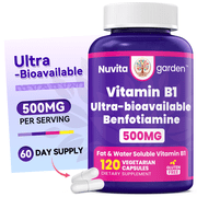 500 mg Benfotiamine + 20mg Vitamin B-1 Supplements, Energy Production, Nervous System Health, 120 Vegan Capsules, Gluten Free, Non-GMO,