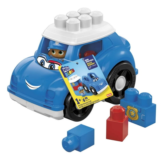 Mega Bloks First Builders Peter Police Car with Big Building Blocks, Building Toys for Toddlers - 6 Pieces