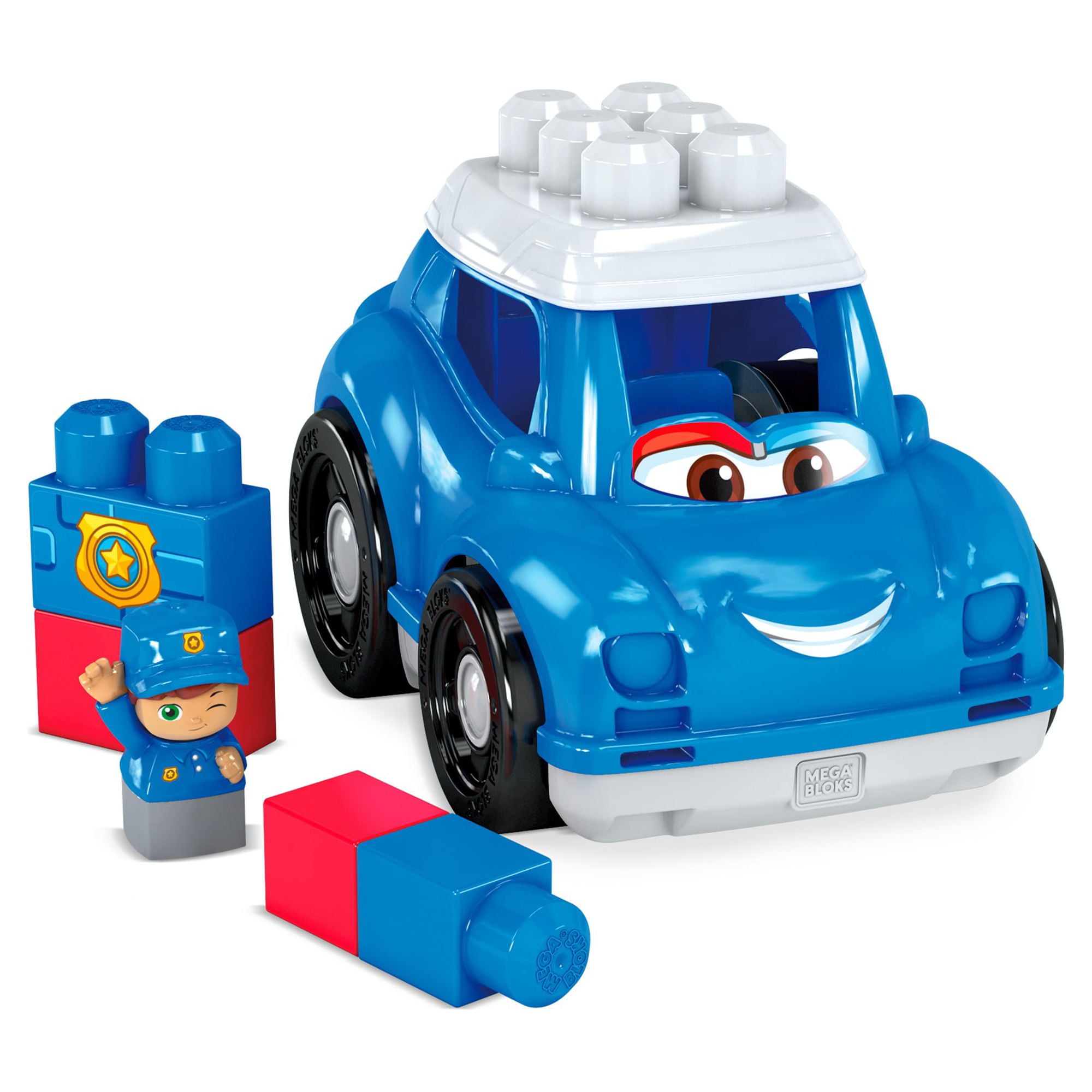 Mega Bloks First Builders Peter Police Car with Big Building Blocks, Building Toys for Toddlers - 6 Pieces