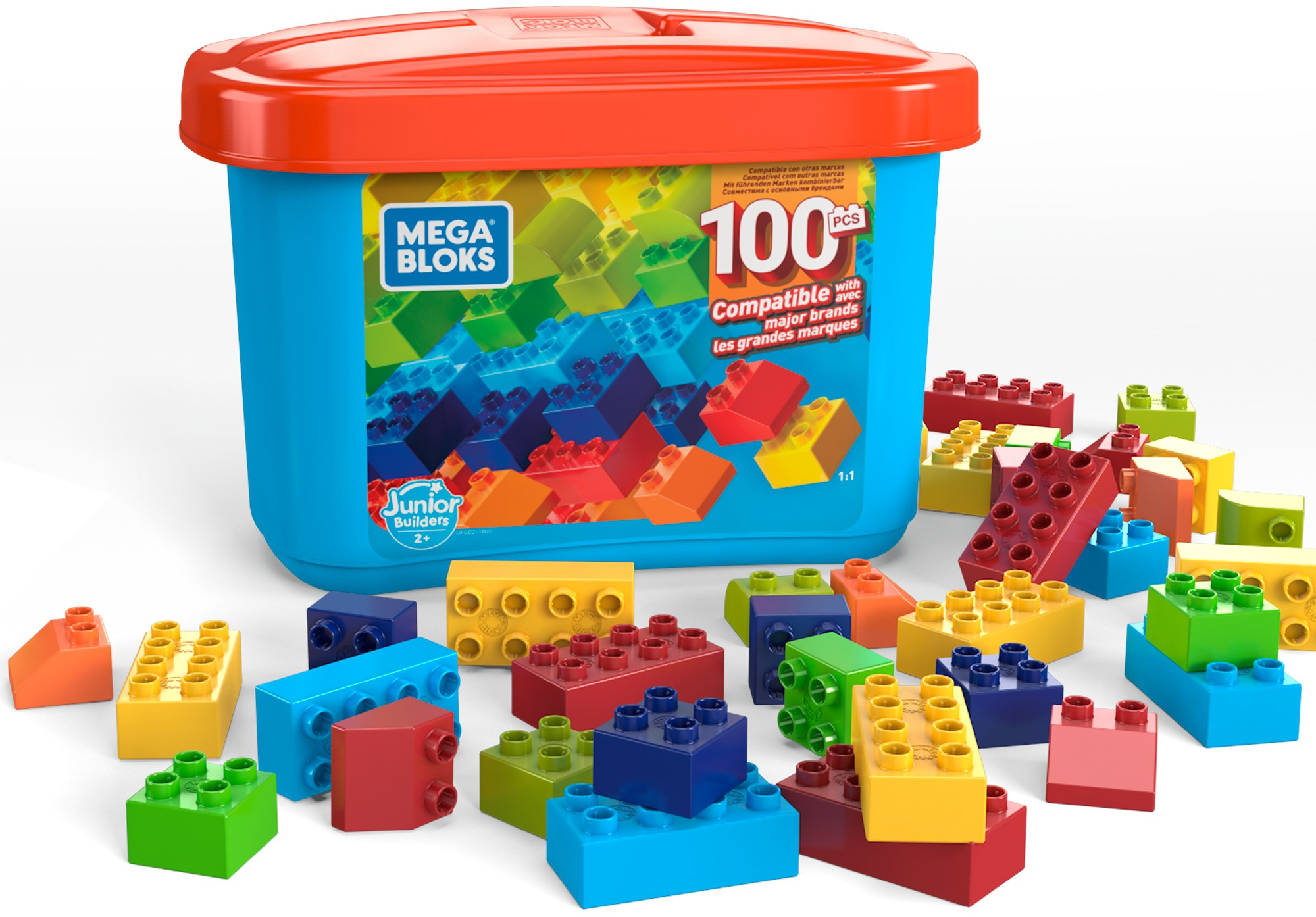 Mega Bloks Junior Builders 100-pc Building Tub with Building Blocks, Building Toys for Toddlers (100 Pieces) - image 1 of 7