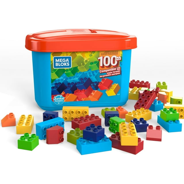 Mega Bloks Junior Builders 100-pc Building Tub with Building Blocks, Building Toys for Toddlers (100 Pieces)