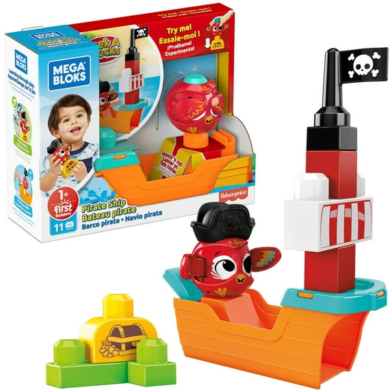 Mega Bloks Peek A Blocks Pirate Ship Building Toys For Toddlers, 11 Pieces