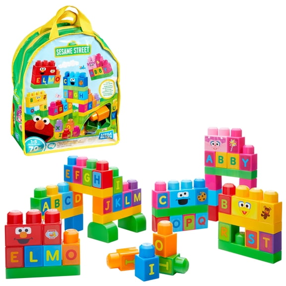 Pre-Owned Mega Bloks Sesame Street Let's Build Sesame Street FMB08, Building Toys for Toddlers (70 Pieces)