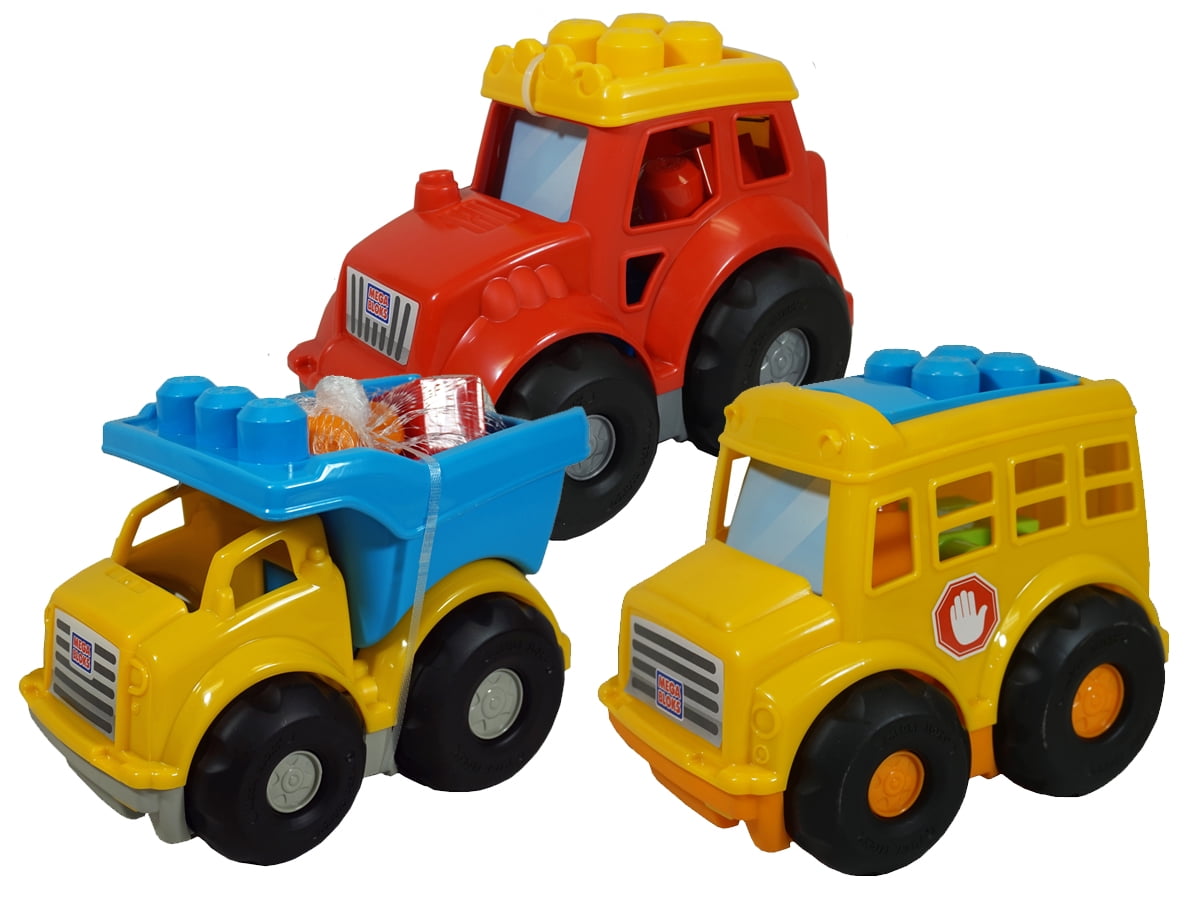 Mega Bloks Set of 3 Vehicles-Dump Truck, Tractor, School Bus