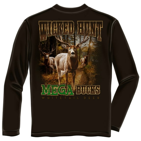 Mega Bucks Deer Hunter Hunting 100% Cotton Black Long Sleeves T-Shirt XX-Large