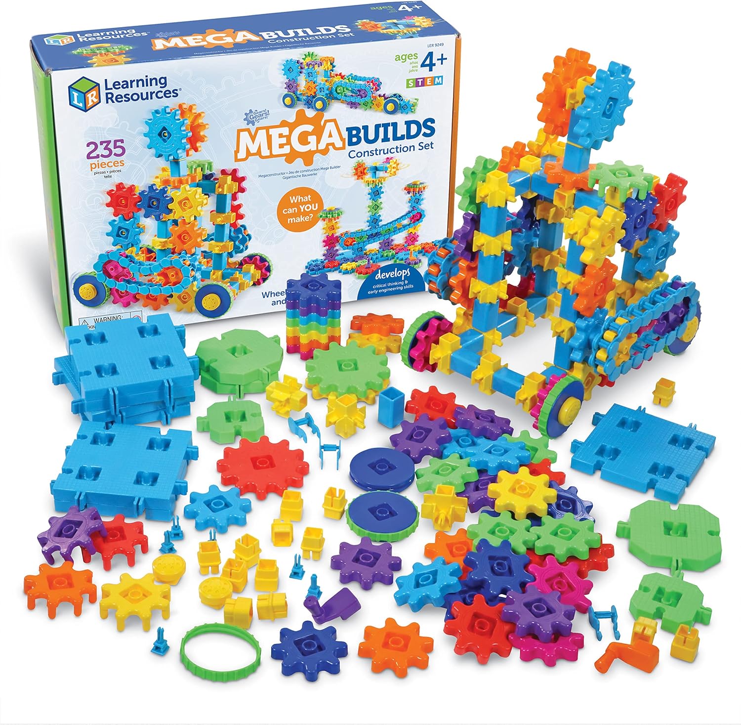 Mega Builds, STEM Building Set, Gears Toys for Kids, 235 Piece, Ages 4