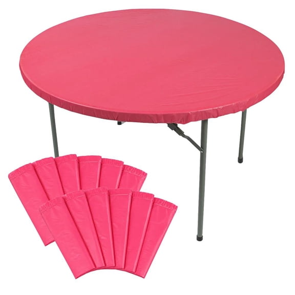 Mega Bulk Red Fitted Round Disposable Plastic 5 ft Tablecloths  12 pc