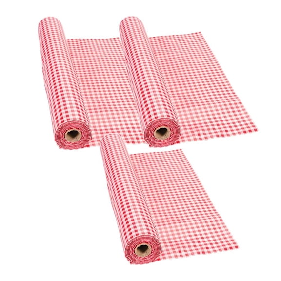 Mega Bulk Red Gingham Pattern Disposable Plastic Tablecloth Rolls  3 pc