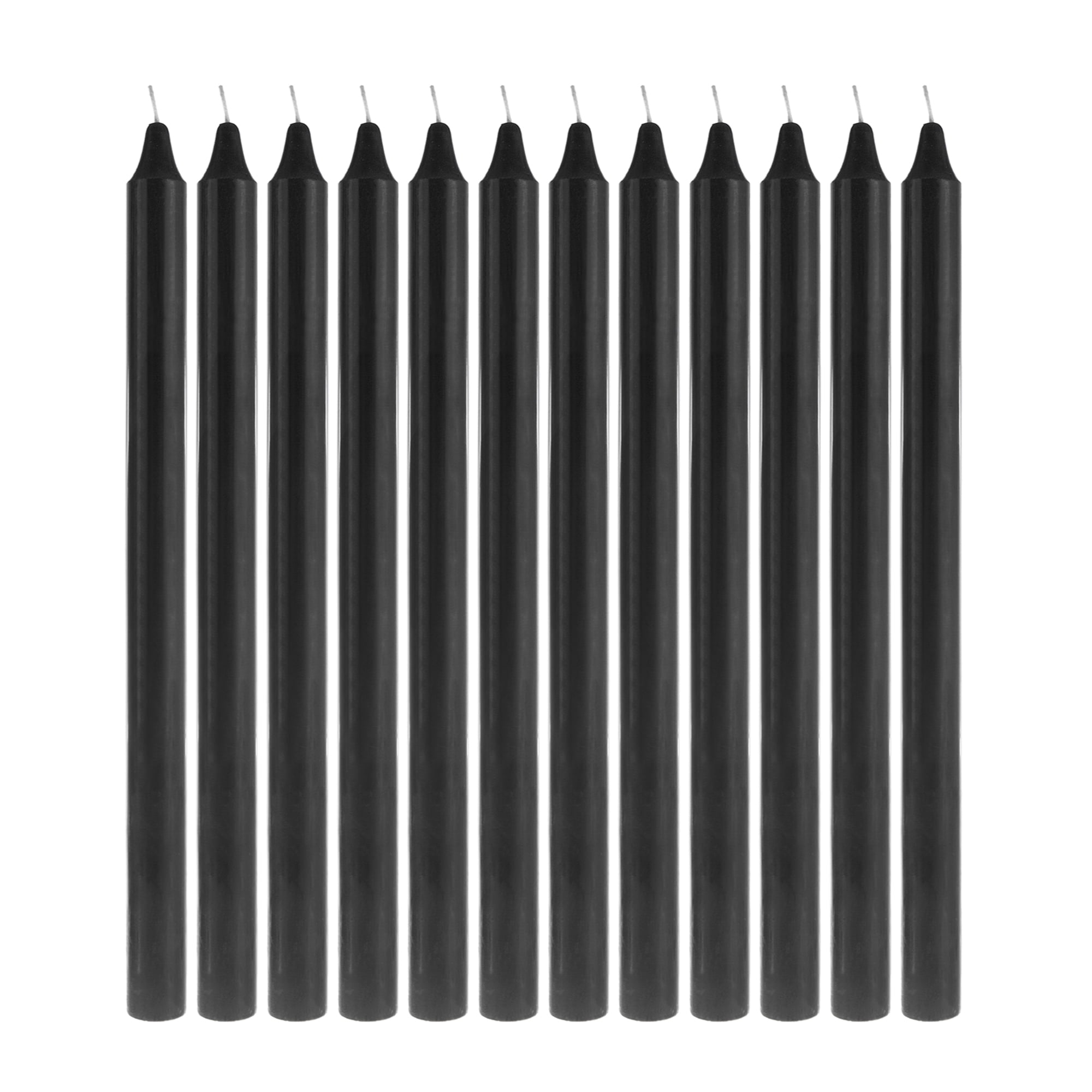Mega Candles 12 pcs Unscented Black Straight Taper Candle, Hand Poured Wax Candles 12 Inch x 7/8 Inch, Home Décor, Wedding Receptions, Baby Showers, Birthdays, Celebrations, Party Favors & More