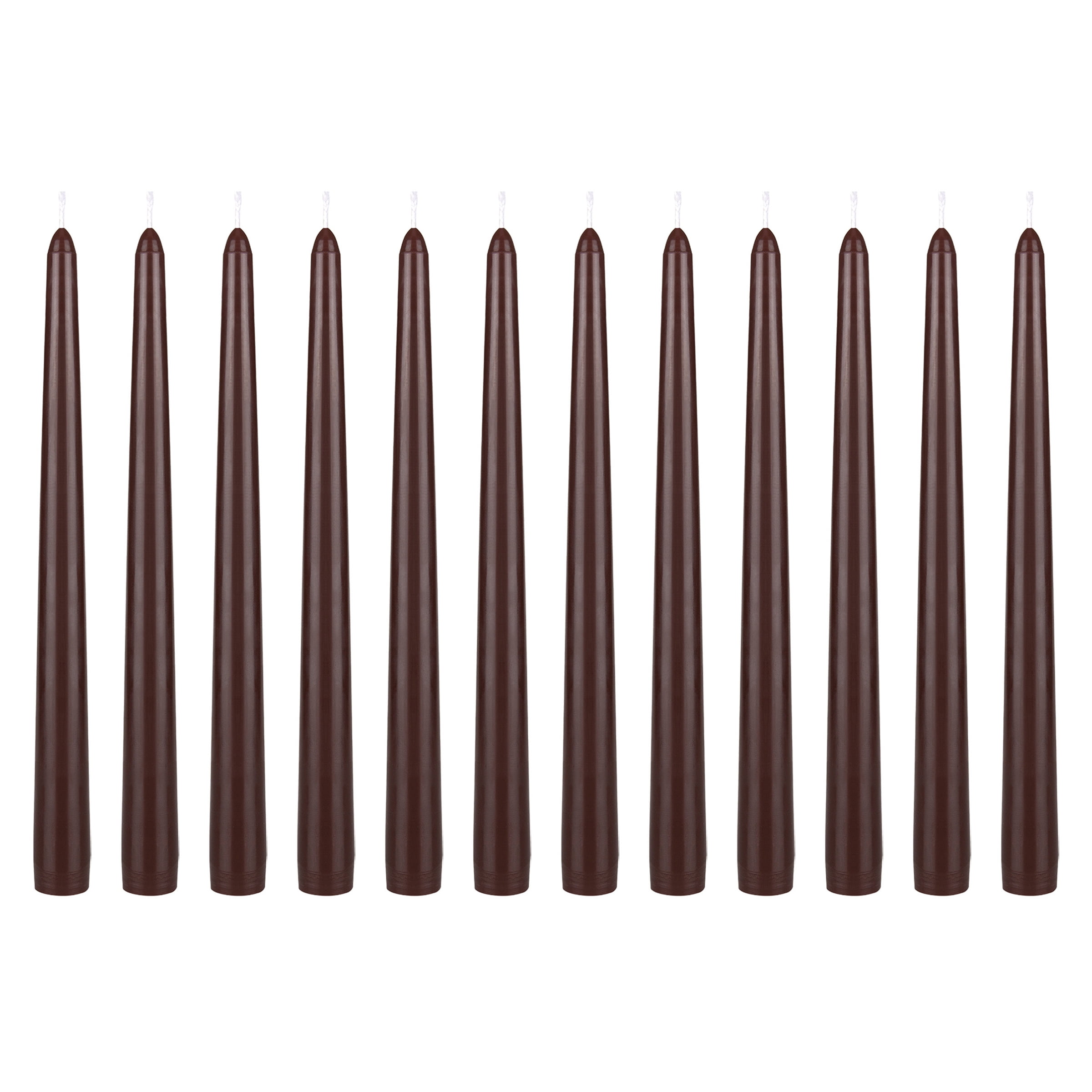 Mega Candles 12 pcs Unscented Brown Taper Candle, Hand Poured Wax Candles 10 Inch x 7/8 Inch, Home Décor, Wedding Receptions, Baby Showers, Birthdays, Celebrations, Party Favors & More