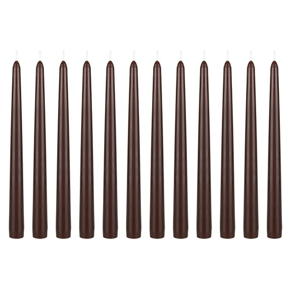 Mega Candles 12 pcs Unscented Brown Taper Candle, Hand Poured Wax Candles 10 Inch x 7/8 Inch, Home Décor, Wedding Receptions, Baby Showers, Birthdays, Celebrations, Party Favors & More