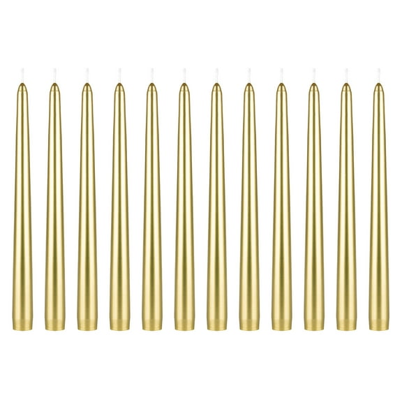 Mega Candles 12 pcs Unscented Gold Taper Candle, Hand Poured Wax Candles 10 Inch x 7/8 Inch, Home Décor, Wedding Receptions, Baby Showers, Birthdays, Celebrations, Party Favors & More
