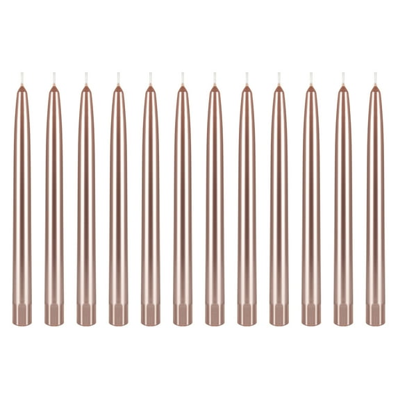 Mega Candles 12 pcs Unscented Rose Gold Self Fitting Taper Candle, Hand Poured Wax Candles 10 Inch x 7/8 Inch, Home Décor, Wedding Receptions, Baby Showers, Birthdays, Celebrations, Party Favor & More