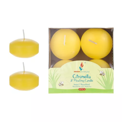 Mega Candles - 2" Citronella Scented Floating Disc Candles - Yellow, Set Of 4