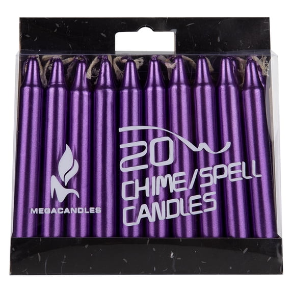 Mega Candles 20 pcs Unscented Metallic Dark Purple Mini Taper Candle, 4 Inch Tall x 1/2 Inch Diameter, Great for Casting Chimes, Rituals, Spells, Vigil, Witchcraft, Wiccan Supplies, Wax Play & More