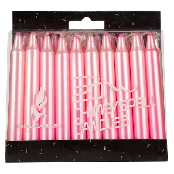 Mega Candles 20 pcs Unscented Metallic Pink Mini Taper Candle, 4 Inch Tall x 1/2 Inch Diameter, Great for Casting Chimes, Rituals, Spells, Vigil, Witchcraft, Wiccan Supplies, Wax Play & More