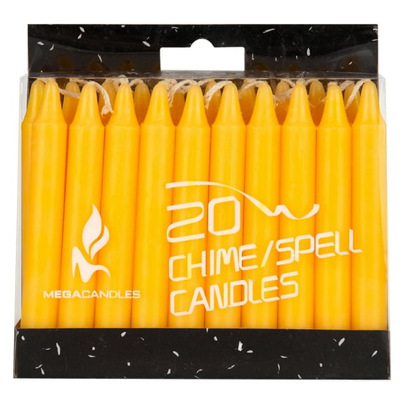 Mega Candles 20 pcs Unscented Yellow Mini Taper Candle, 4 Inch Tall x 1/2 Inch Diameter, Great for Casting Chimes, Rituals, Spells, Vigil, Witchcraft, Wiccan Supplies, Wax Play & More