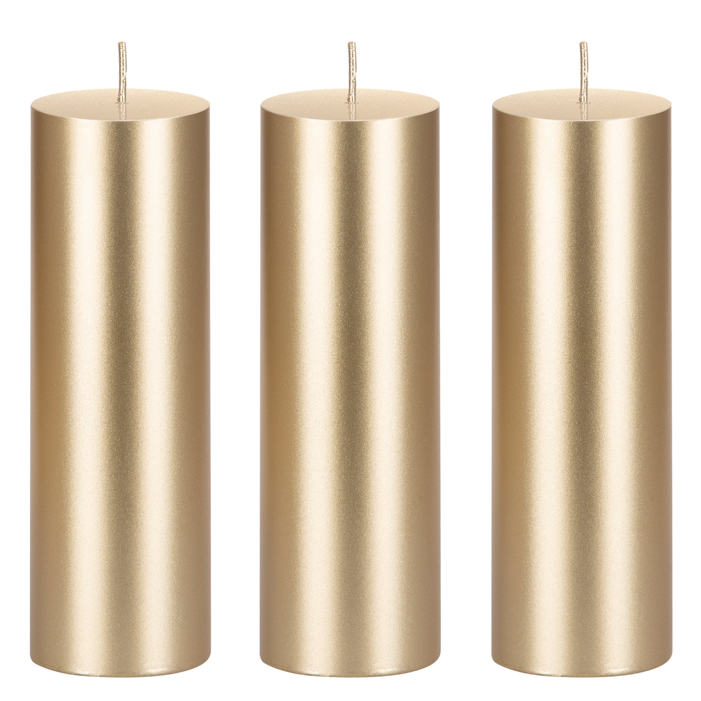 Mega Candles 3 pcs Unscented Gold Round Pillar Candle, Hand Poured Premium Wax Candles 2 Inch x 6 Inch, Home Décor, Wedding Receptions, Baby Showers, Birthdays, Celebrations, Party Favors & More