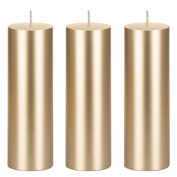 Mega Candles 3 pcs Unscented Gold Round Pillar Candle, Hand Poured Premium Wax Candles 2 Inch x 6 Inch, Home Décor, Wedding Receptions, Baby Showers, Birthdays, Celebrations, Party Favors & More