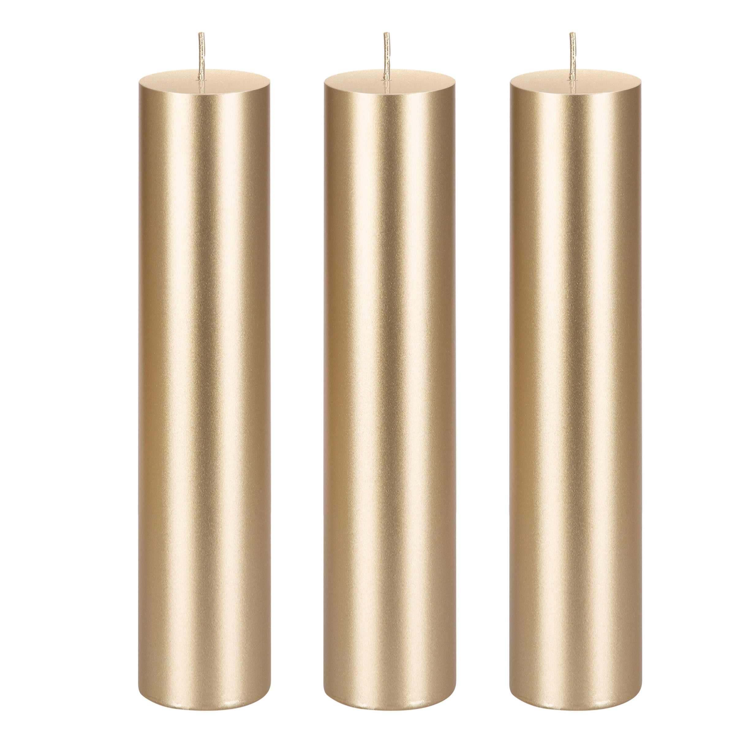 Mega Candles 3 pcs Unscented Gold Round Pillar Candle, Hand Poured Premium Wax Candles 2 Inch x 9 Inch, Home Décor, Wedding Receptions, Baby Showers, Birthdays, Celebrations, Party Favors & More