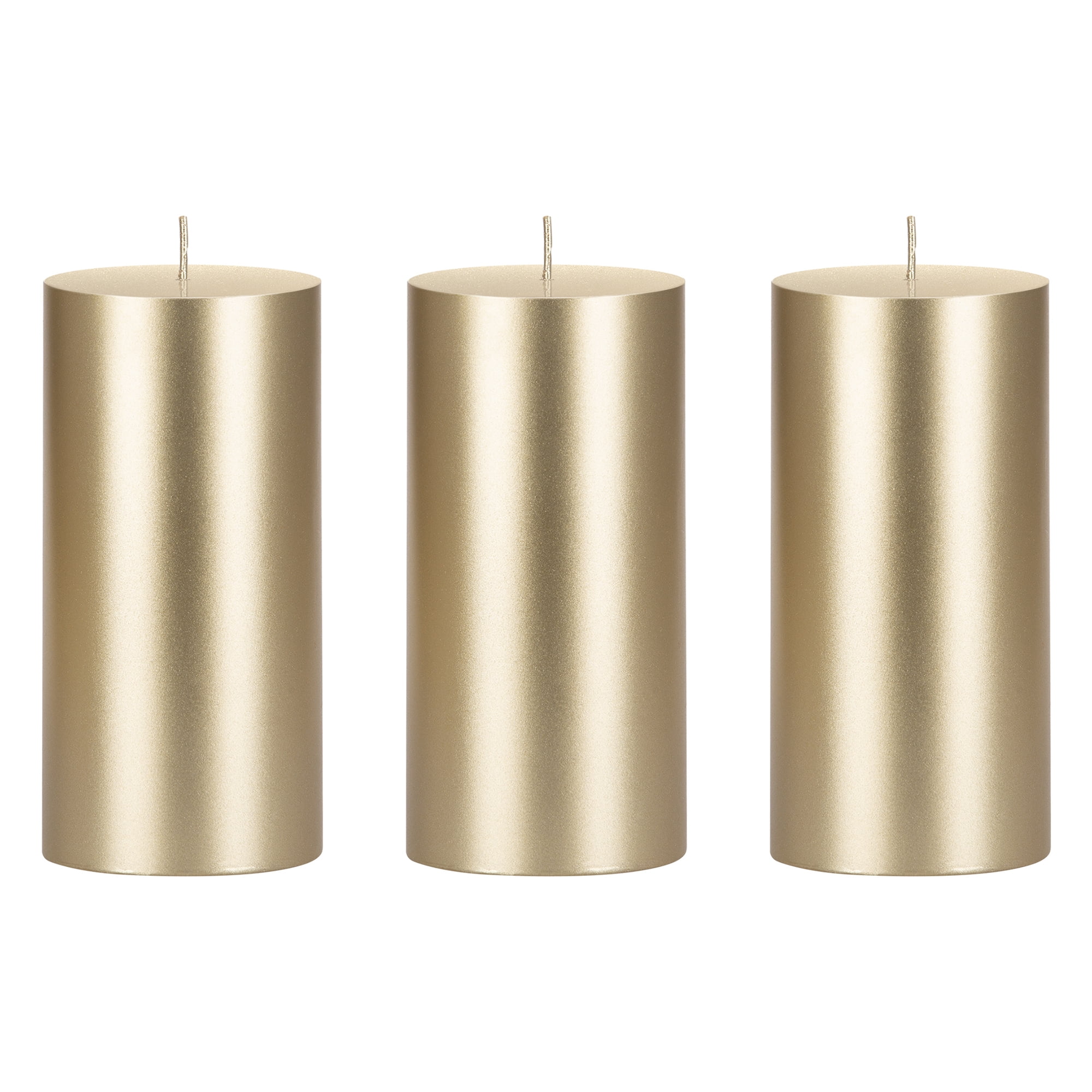 Mega Candles 3 pcs Unscented Gold Round Pillar Candle, Hand Poured Premium Wax Candles 3 Inch x 6 Inch, Home Décor, Wedding Receptions, Baby Showers, Birthdays, Celebrations, Party Favors & More