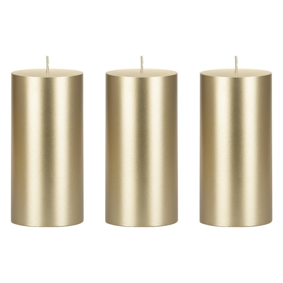 Mega Candles 3 pcs Unscented Gold Round Pillar Candle, Hand Poured Premium Wax Candles 3 Inch x 6 Inch, Home Décor, Wedding Receptions, Baby Showers, Birthdays, Celebrations, Party Favors & More
