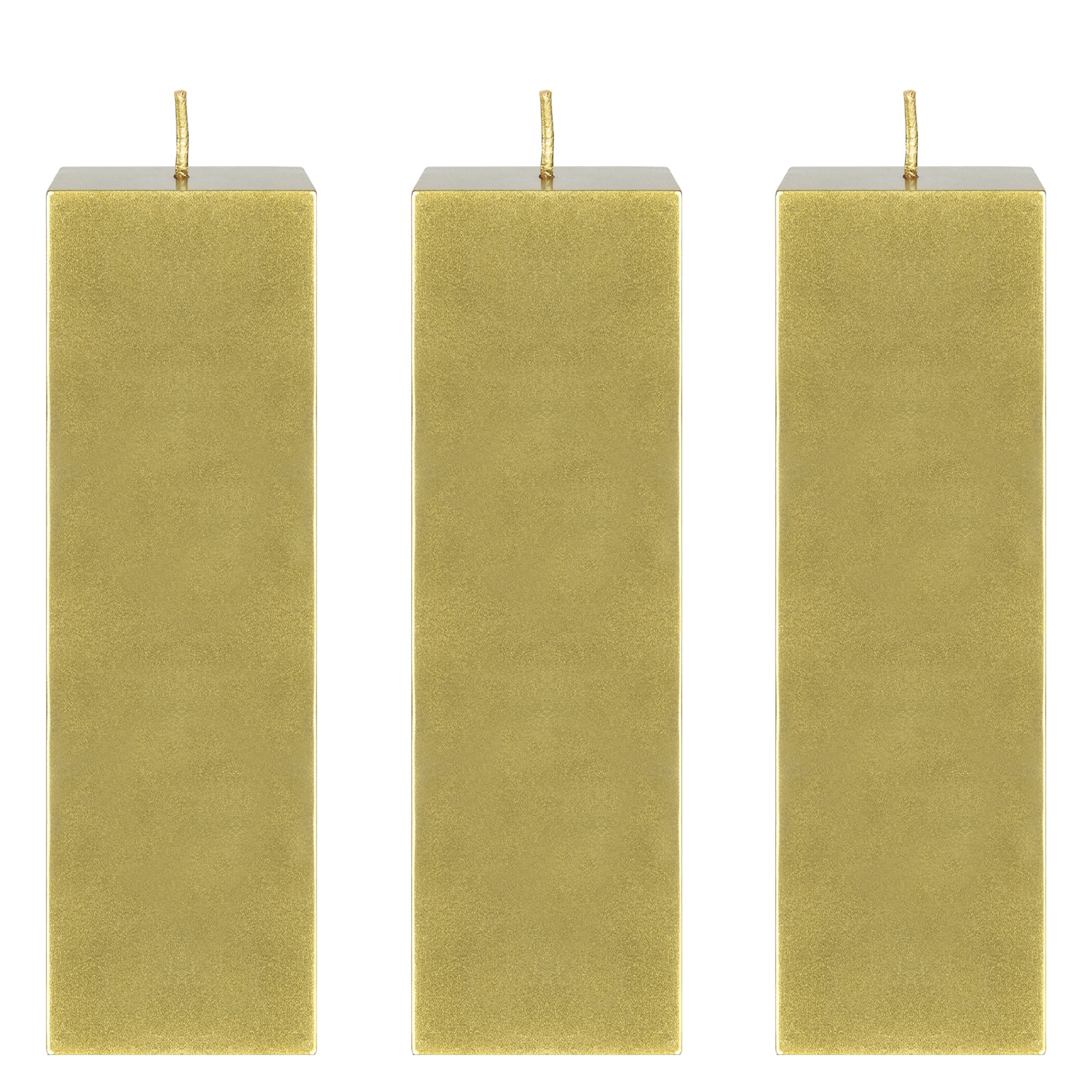 Mega Candles 3 pcs Unscented Gold Square Pillar Candle, Hand Poured Premium Wax Candles 2 Inch x 6 Inch, Home Décor, Wedding Receptions, Baby Showers, Birthdays, Celebrations, Party Favors & More