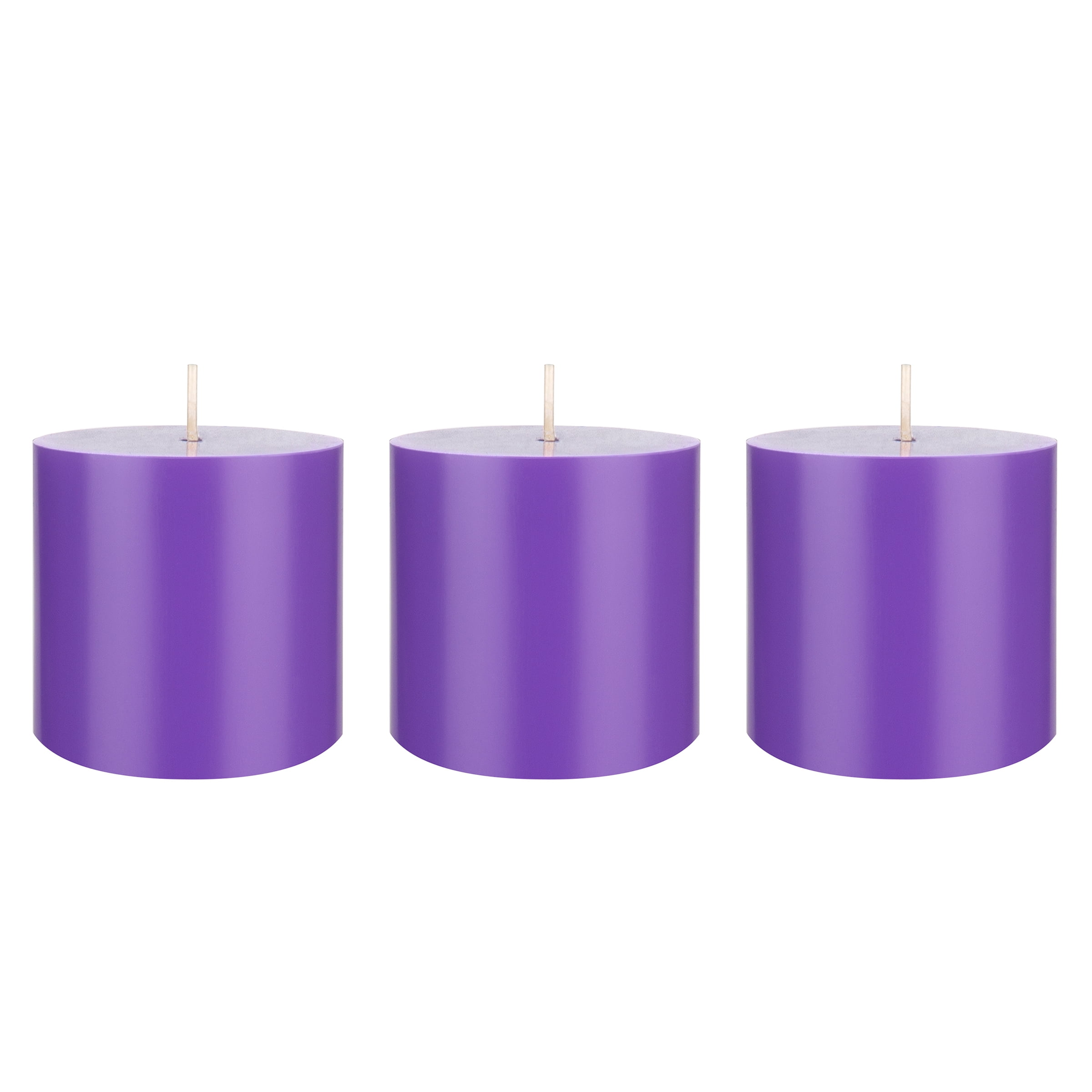 Mega Candles 3 pcs Unscented Lavender Round Pillar Candle, Hand Poured Premium Wax Candles 3 Inch x 3 Inch, Home Décor, Wedding Receptions, Baby Showers, Birthdays, Celebrations, Party Favors & More