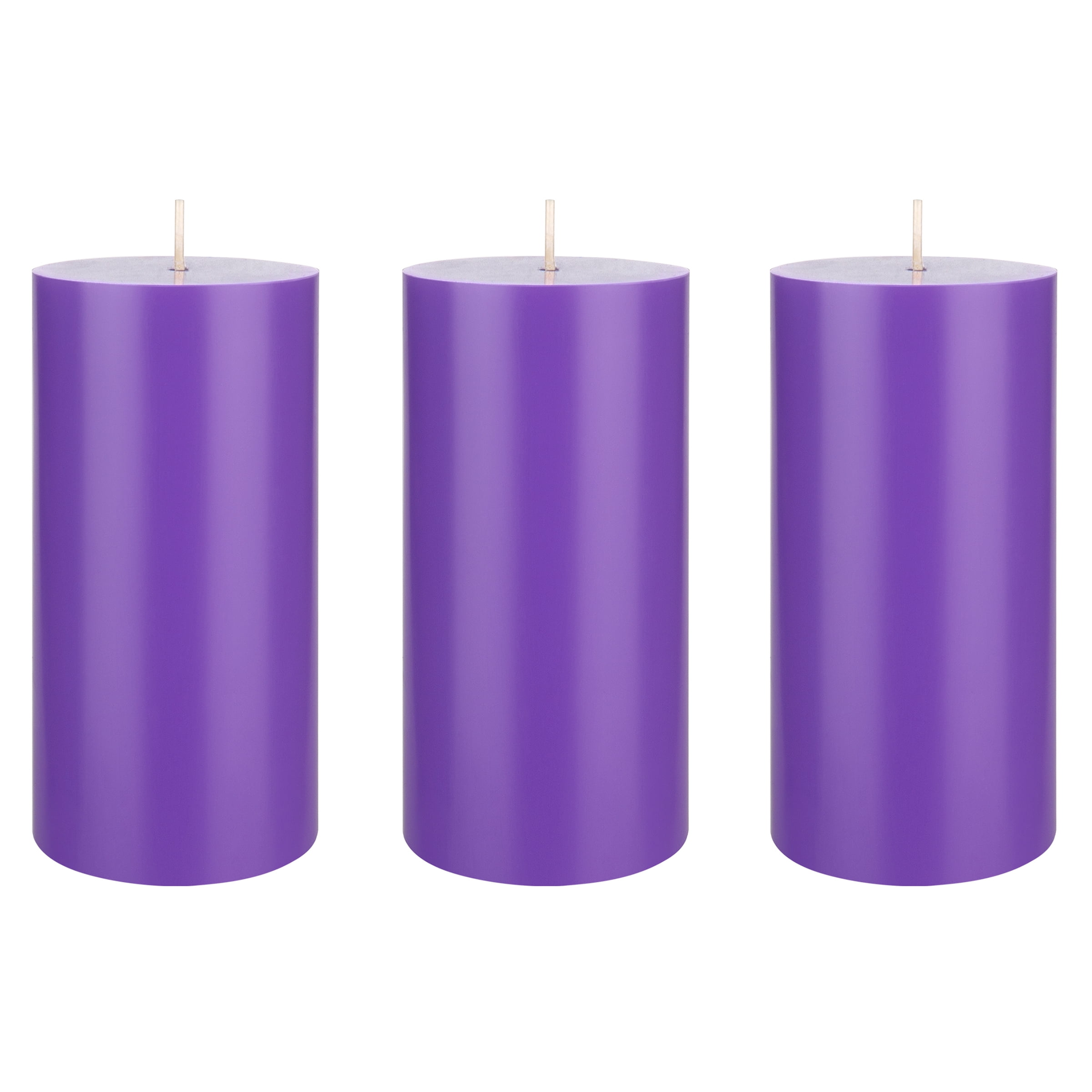 Mega Candles 3 pcs Unscented Lavender Round Pillar Candle, Hand Poured Premium Wax Candles 3 Inch x 6 Inch, Home Décor, Wedding Receptions, Baby Showers, Birthdays, Celebrations, Party Favors & More