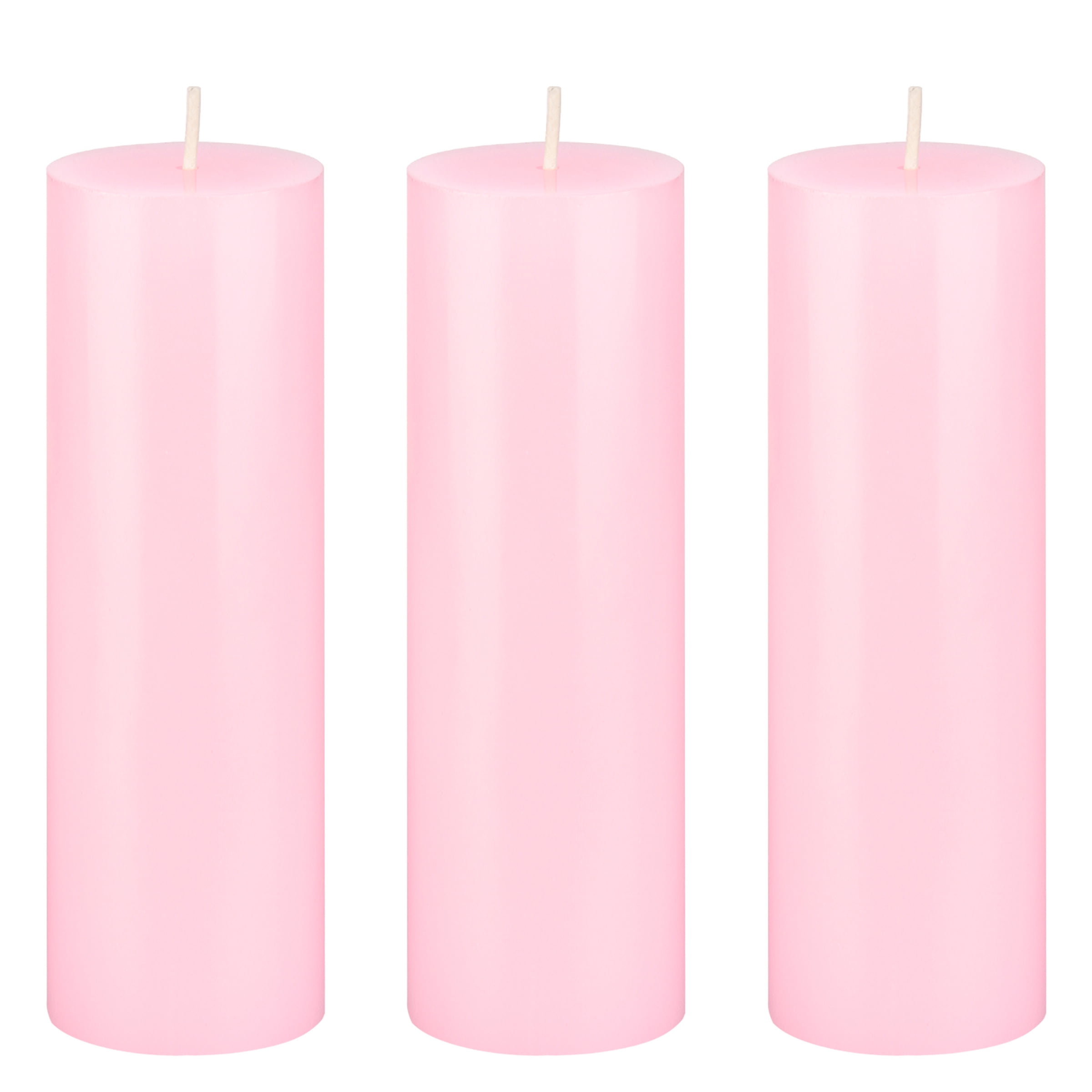 Mega Candles 3 pcs Unscented Pink Round Pillar Candle, Hand Poured Premium Wax Candles 2 Inch x 6 Inch, Home Décor, Wedding Receptions, Baby Showers, Birthdays, Celebrations, Party Favors & More