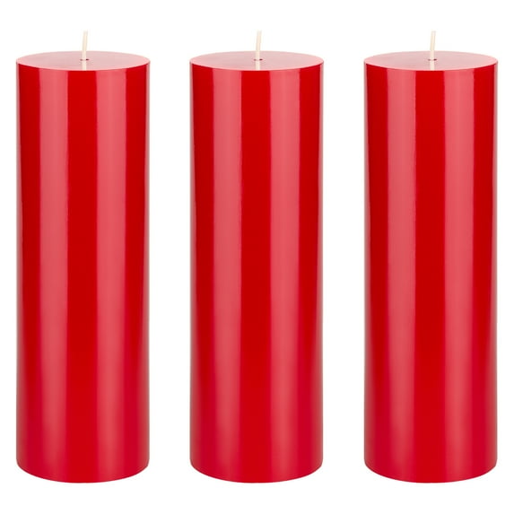 Mega Candles 3 pcs Unscented Red Round Pillar Candle, Hand Poured Premium Wax Candles 3 Inch x 9 Inch, Home Décor, Wedding Receptions, Baby Showers, Birthdays, Celebrations, Party Favors & More