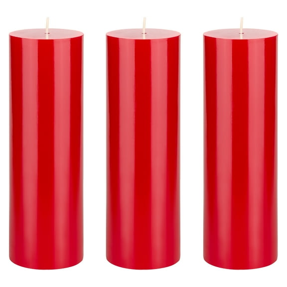 Mega Candles 3 pcs Unscented Red Round Pillar Candle, Hand Poured Premium Wax Candles 3 Inch x 9 Inch, Home Décor, Wedding Receptions, Baby Showers, Birthdays, Celebrations, Party Favors & More