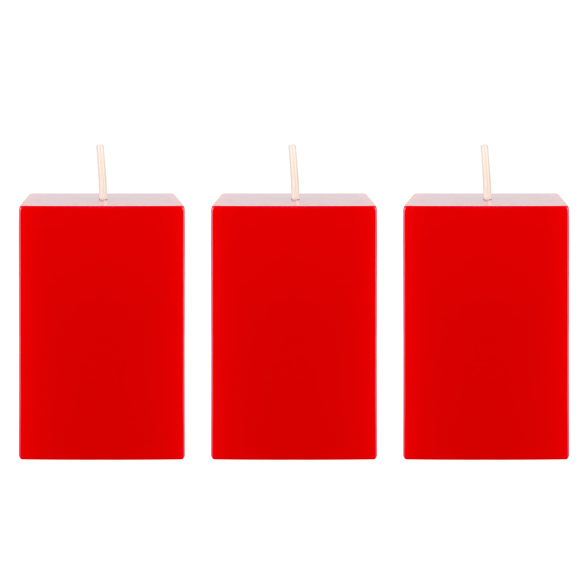 Mega Candles 3 pcs Unscented Red Square Pillar Candle, Hand Poured Premium Wax Candles 2 Inch x 3 Inch, Home Décor, Wedding Receptions, Baby Showers, Birthdays, Celebrations, Party Favors & More