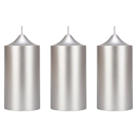 Mega Candles 3 pcs Unscented Silver Dome Top Round Pillar Candle, Hand Poured Premium Wax Candles 3 Inch x 6 Inch, Home Décor, Wedding Receptions, Baby Showers, Birthdays, Celebrations, Party & More