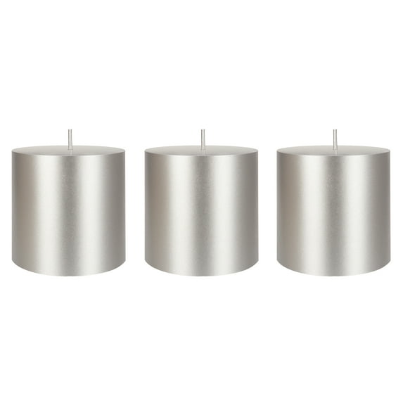 Mega Candles 3 pcs Unscented Silver Round Pillar Candle, Hand Poured Premium Wax Candles 3 Inch x 3 Inch, Home Décor, Wedding Receptions, Baby Showers, Birthdays, Celebrations, Party Favors & More