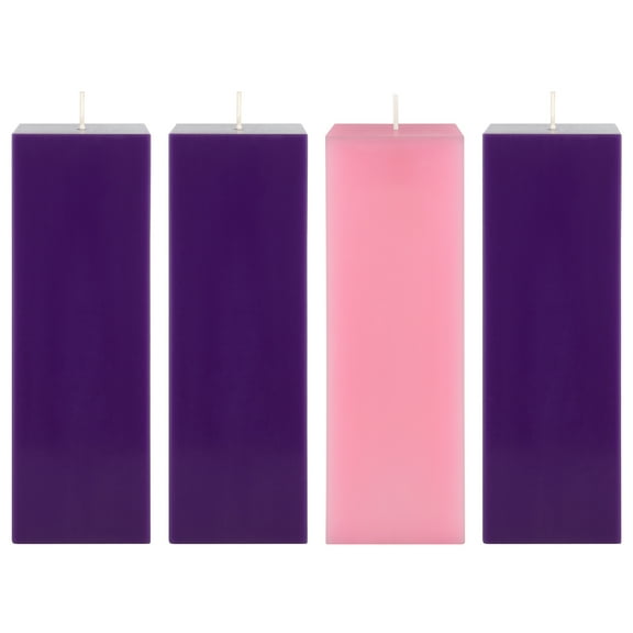 Mega Candles 4 pcs Unscented Christmas Advent Candles Set, Hand Poured Premium Wax Square Pillar Candle 3 Inch x 9 Inch, Holidays, Occasions, Events, Festivities, Devotional, Church, Wreath, Gifts