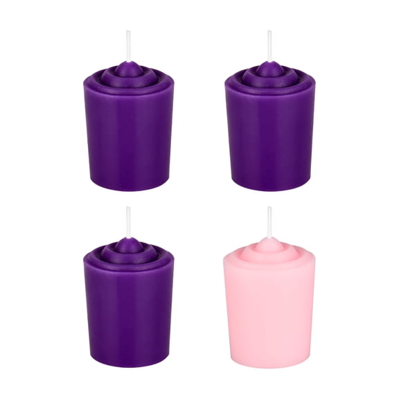 Mega Candles 4 pcs Unscented Christmas Advent Candles Set, Hand Poured Premium Wax Votive Candle 15 Hours 1.5 Inch x 2.25 Inch, Holidays, Occasions, Devotional, Church, Wreath, Party, Gifts