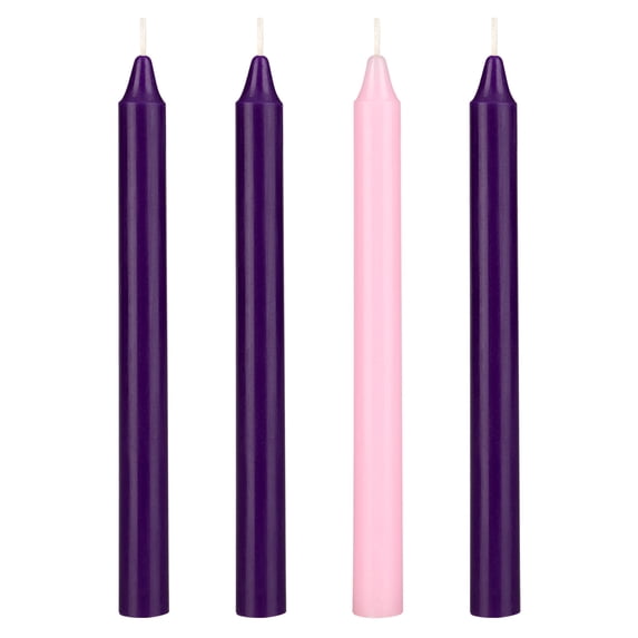 Mega Candles 4 pcs Unscented Christmas Advent Straight Taper Candle, Hand Poured Wax Candles 8 Inch x 3/4 Inch, Holidays, Church, Devotional, Celebration, Party & More