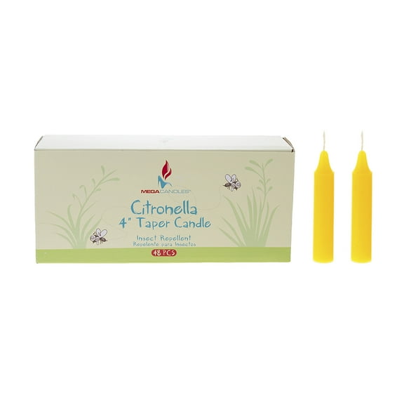 Mega Candles 48 pcs Citronella Taper Candle | Hand Poured Paraffin Wax Candles 4" x 3/4" Diameter | Bug Repellent Candles For Indoor And Outdoor Use | Everyday Candles For Mosquitoes And Insects