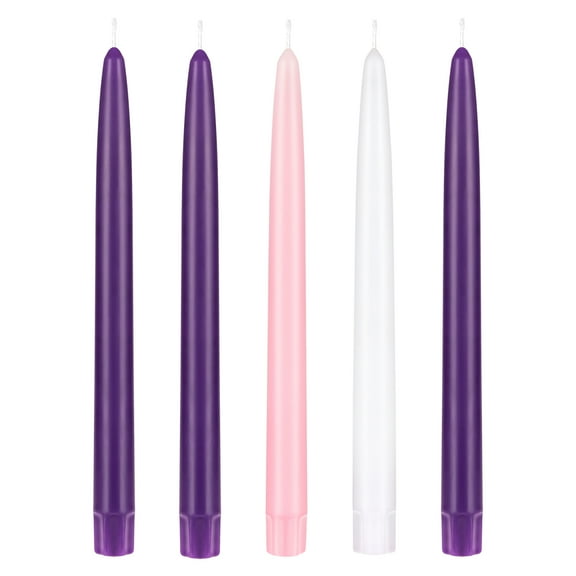 Mega Candles 5 pcs Unscented 10 Inch Christmas Advent Self Fitting End Hand Dipped with Solid Color Core Taper Candle, Holidays, Church, Devotional, Celebration & Party