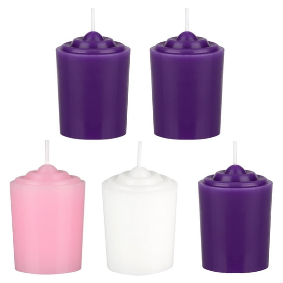 Mega Candles 5 pcs Unscented Hand Poured Advent Votive Candle, 15 Hours 1.5 Inch x 2.25 Inch, Holidays, Church, Devotional, Celebration, Party & More