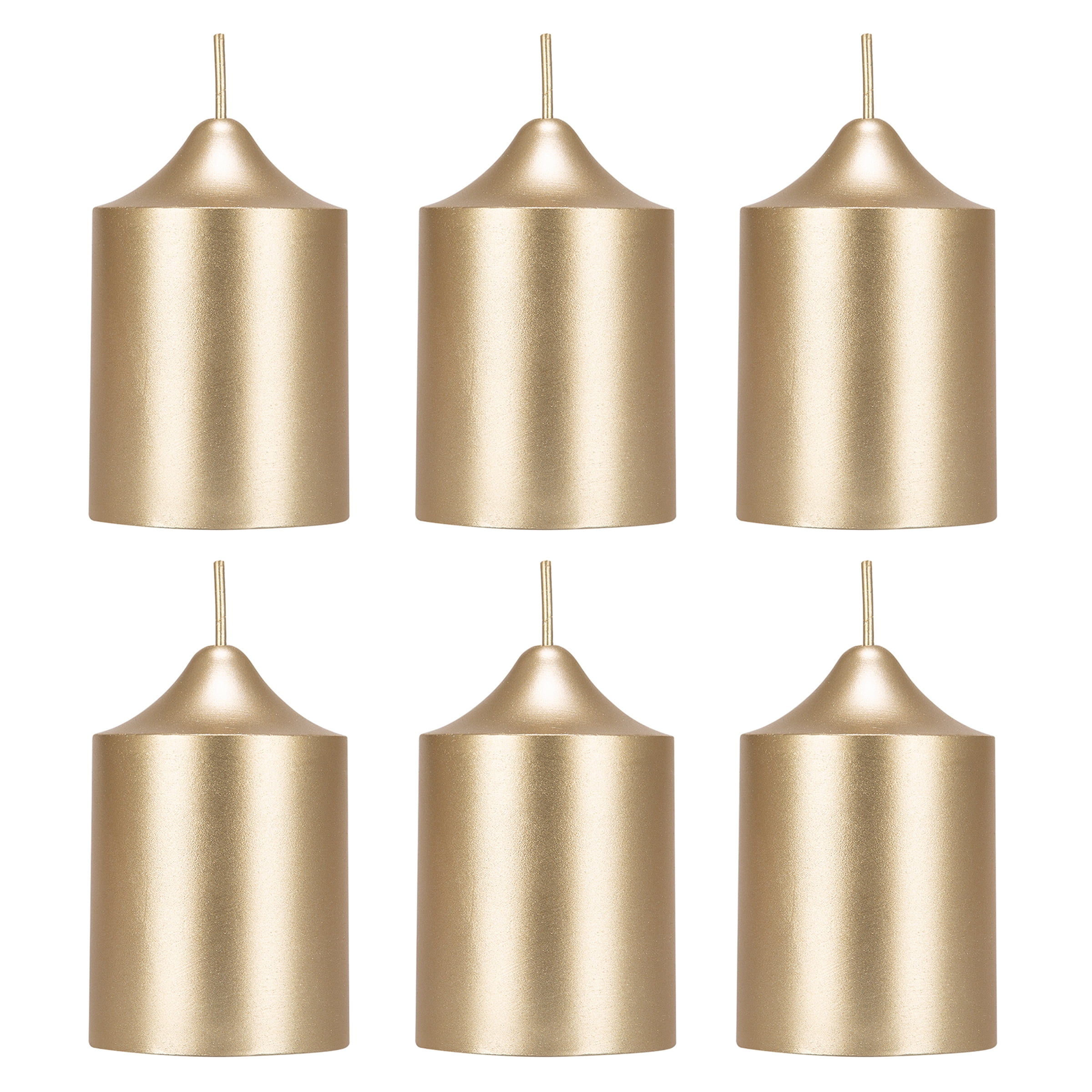 Mega Candles 6 pcs Unscented Gold Dome Top Round Pillar Candle, Hand Poured Premium Wax Candles 2 Inch x 3 Inch, Home Décor, Wedding Receptions, Baby Showers, Birthdays, Celebrations, Party & More