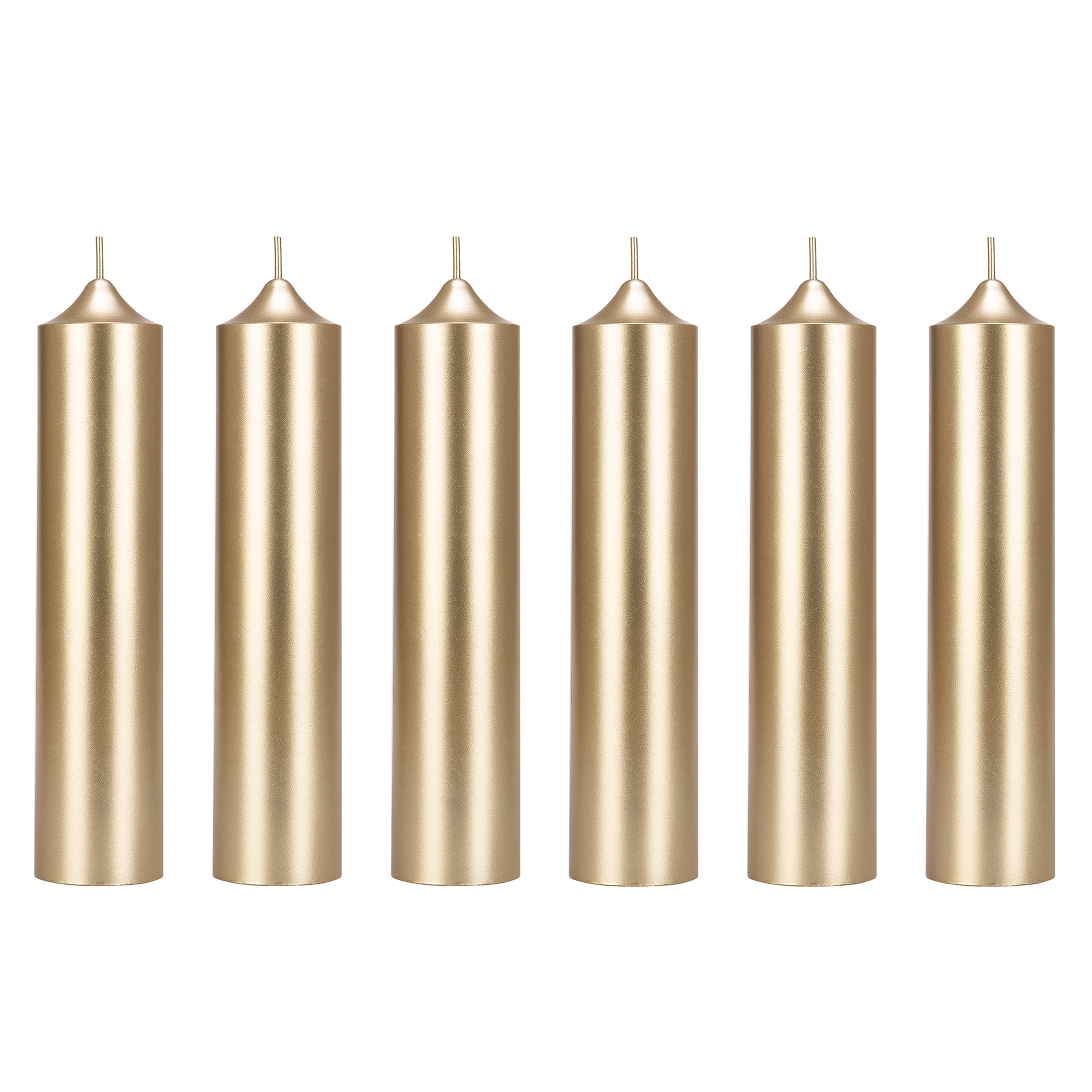 Mega Candles 6 pcs Unscented Gold Dome Top Round Pillar Candle, Hand Poured Premium Wax Candles 2 Inch x 9 Inch, Home Décor, Wedding Receptions, Baby Showers, Birthdays, Celebrations, Party & More