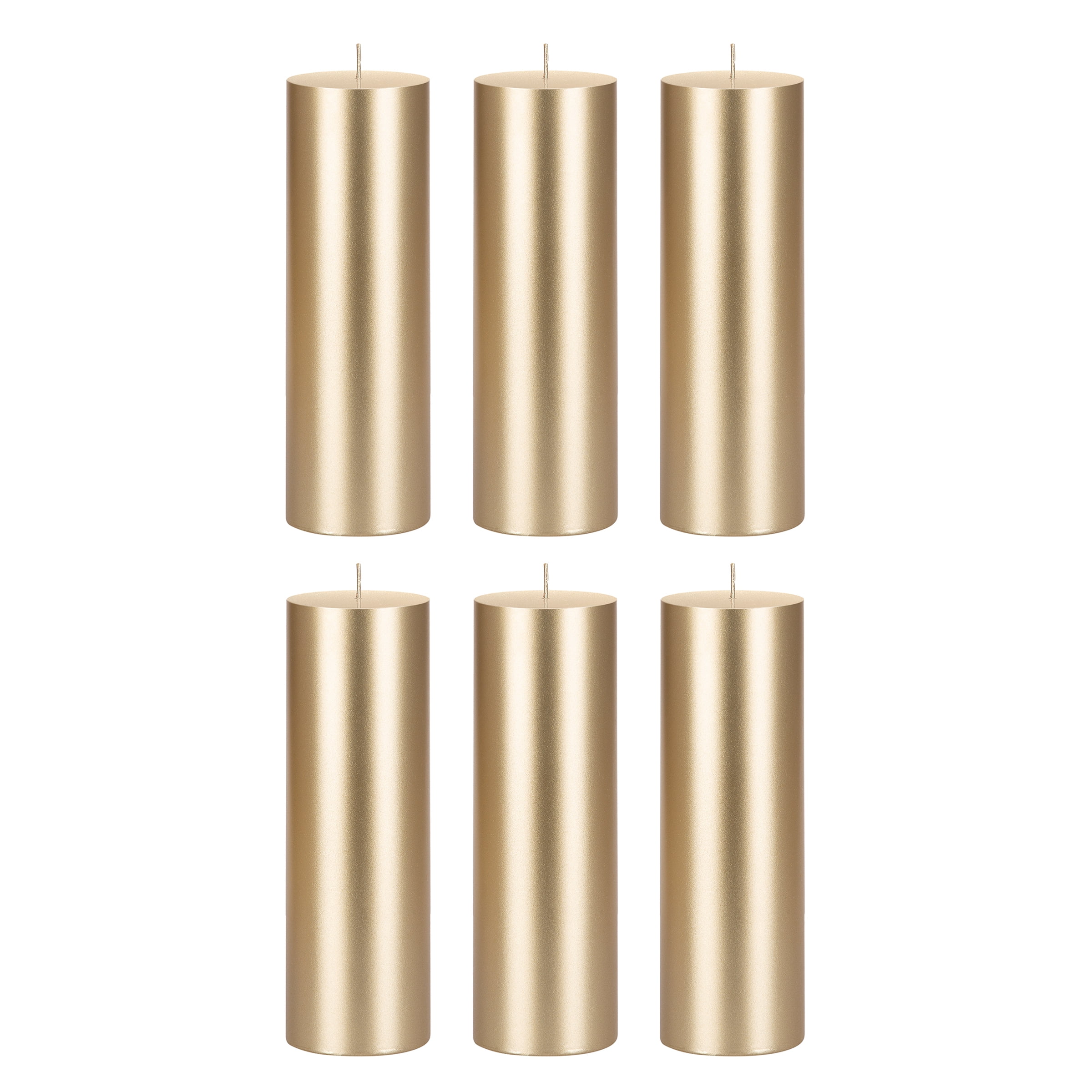 Mega Candles 6 pcs Unscented Gold Round Pillar Candle, Hand Poured Premium Wax Candles 3 Inch x 9 Inch, Home Décor, Wedding Receptions, Baby Showers, Birthdays, Celebrations, Party Favors & More