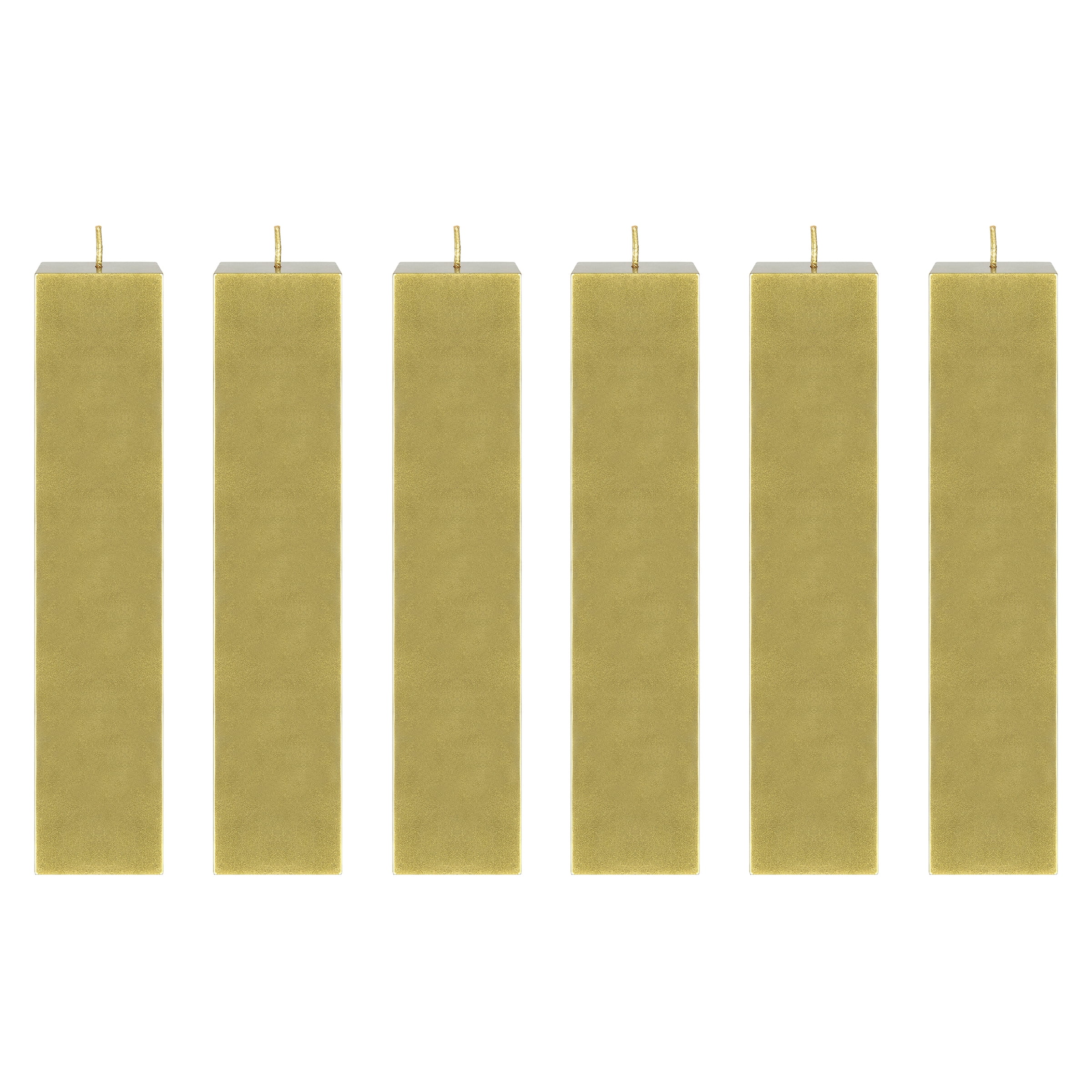 Mega Candles 6 pcs Unscented Gold Square Pillar Candle, Hand Poured Premium Wax Candles 2 Inch x 9 Inch, Home Décor, Wedding Receptions, Baby Showers, Birthdays, Celebrations, Party Favors & More