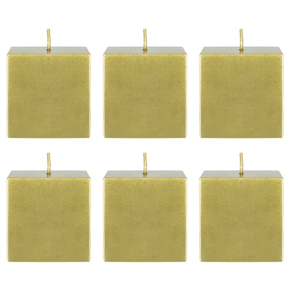Mega Candles 6 pcs Unscented Gold Square Pillar Candle, Hand Poured Premium Wax Candles 3 Inch x 3 Inch, Home Décor, Wedding Receptions, Baby Showers, Birthdays, Celebrations, Party Favors & More