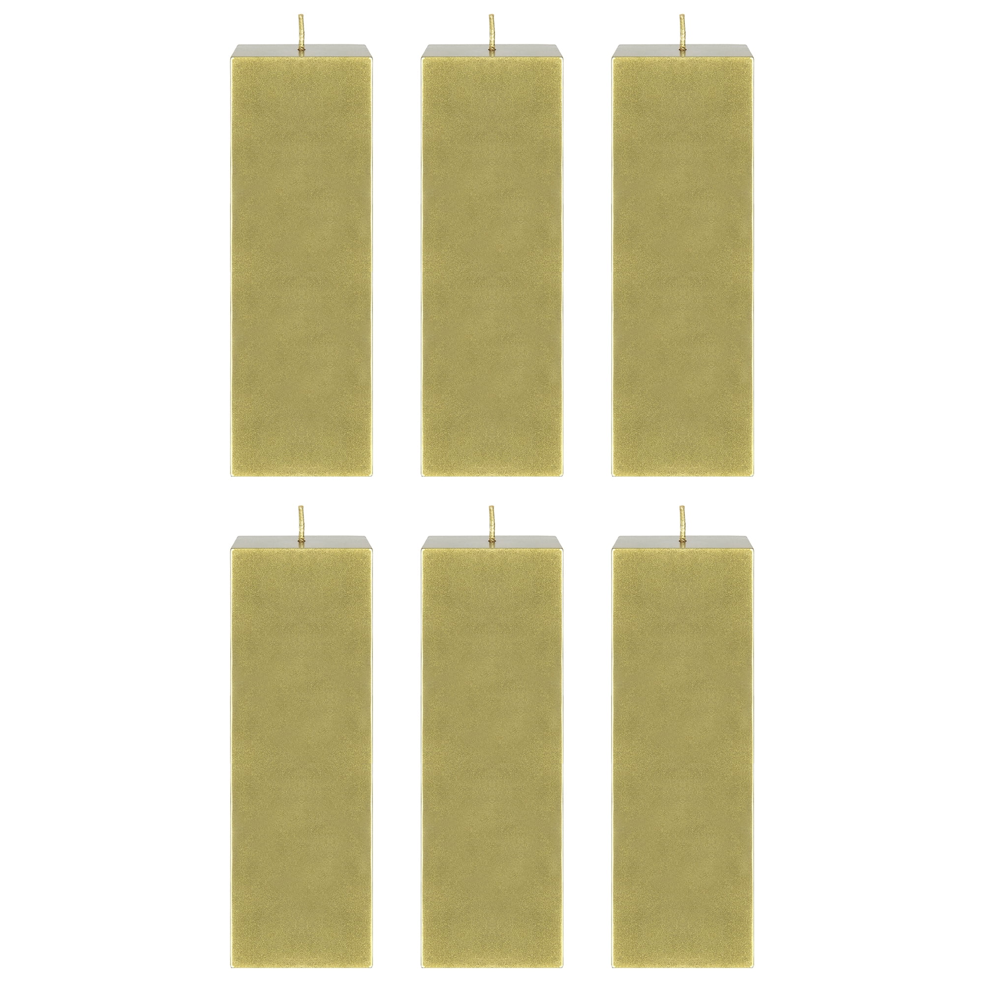 Mega Candles 6 pcs Unscented Gold Square Pillar Candle, Hand Poured Premium Wax Candles 3 Inch x 9 Inch, Home Décor, Wedding Receptions, Baby Showers, Birthdays, Celebrations, Party Favors & More