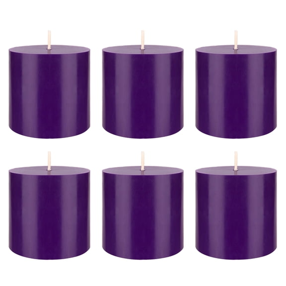 Mega Candles 6 pcs Unscented Purple Round Pillar Candle, Hand Poured Premium Wax Candles 3 Inch x 3 Inch, Home Décor, Wedding Receptions, Baby Showers, Birthdays, Celebrations, Party Favors & More