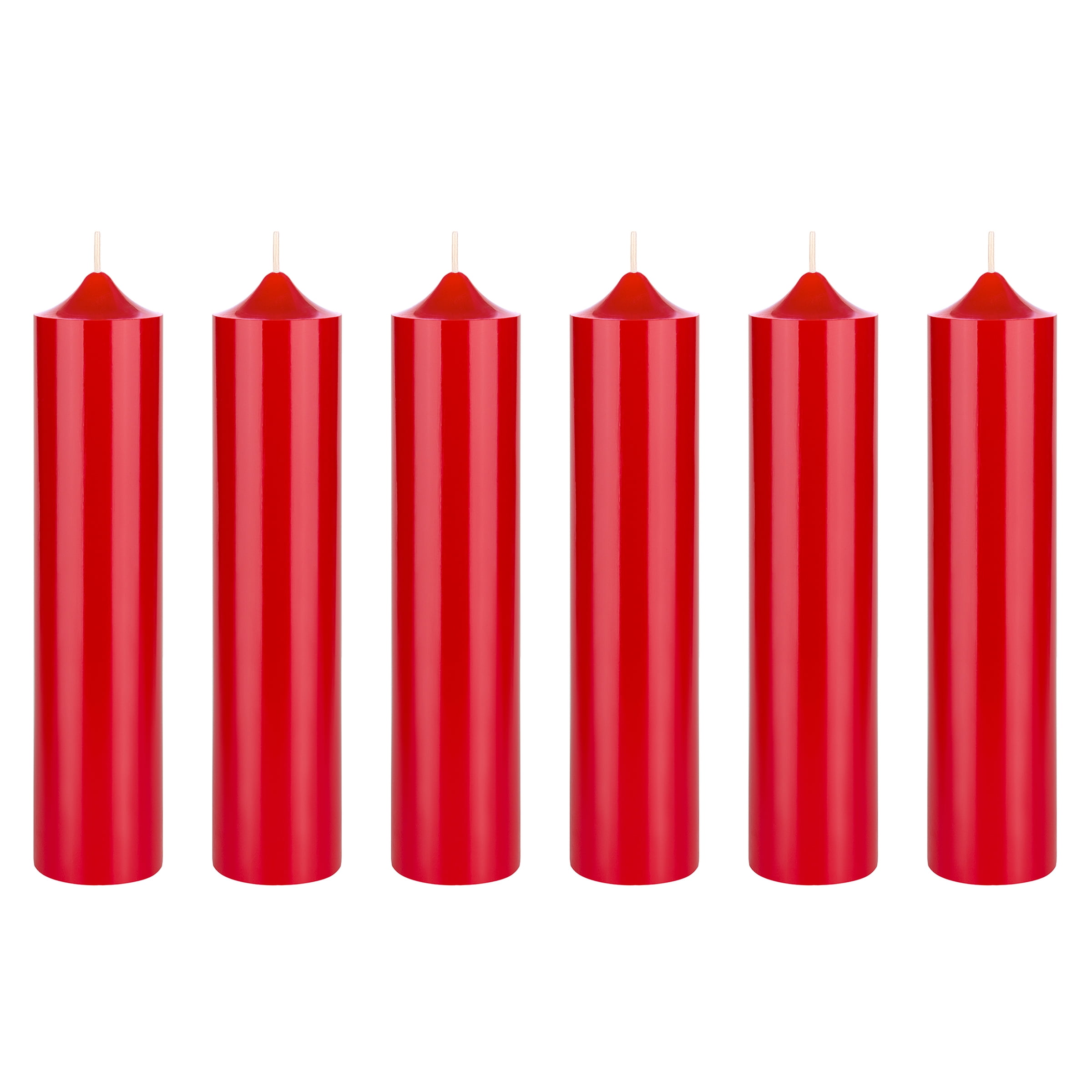 Mega Candles 6 pcs Unscented Red Dome Top Round Pillar Candle, Hand Poured Premium Wax Candles 2 Inch x 9 Inch, Home Décor, Wedding Receptions, Baby Showers, Birthdays, Celebrations, Party & More