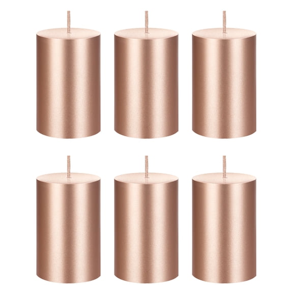 Mega Candles 6 pcs Unscented Rose Gold Round Pillar Candle, Hand Poured Premium Wax Candles 2 Inch x 3 Inch, Home Décor, Wedding Receptions, Baby Showers, Birthdays, Celebrations, Party Favors & More
